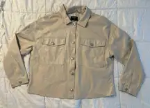 T Tahari Faux Leather Shacket Jacket Shirt Cream Beige Pockets Women's Large