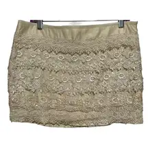 Sans Souci Women's Beige Lined Lace Mini Skirt Zips on Side Size L