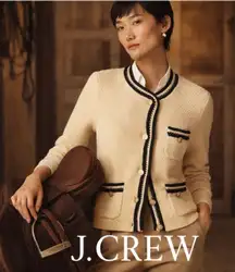 J.Crew Contrast-Trim  Cardigan – Parchment color Size Medium Preppy French Girl