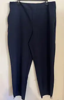 Kirkland Signature Women's XL Navy Blue Dress Pants Side Zip Cropped Leg Slit