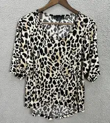 Isabella Rodriguez Top‎ Womens Small Brown Leopard Print Flowy Boho Oversized