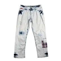 Desigual Exotic Jeans Bleach Wash Distressed Patchwork Denim Grunge Womens 4 28"
