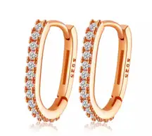 925 Sterling Silver Rose Gold Plated CZ Huggie Hoop Earrings