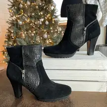 Black Heeled Booties with Zipper / Size 7