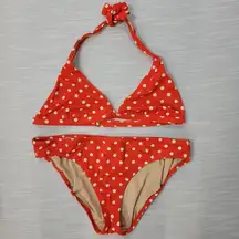 J.Crew  Womens Swimsuit Size XL Red Cream Polka Dots Two-Piece Bikini Swim Beach