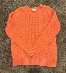 L.L Bean WOMEN S DOUBLE L MIXED CABLE KNIT SWEATER CREWNECK Signature Orange