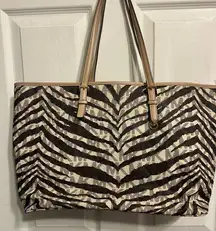 Michael Kors Black and Cream Zebra Print Laptop Tote