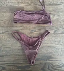 Asymmetrical One Shoulder Sparkly Plum Purple Bikini Set