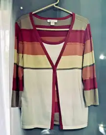 Christopher & Banks Sweater Set Faux Orange Red Knit Cardigan SZ L Y2K Retro