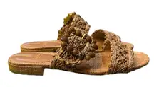 Sam Edelman Elisa Women's Shoes Dark Natural Size 9.5‎ Woven Raffia Sandal Slide