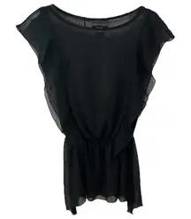 Apostrophe Sheer Black Gathered Hem Blouse Womens‎ XS Feminine Romantic Goth