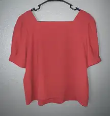 Timing Women’s Red Square Neck Puff Sleeve Blouse M P2P 19 L22