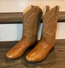 Dan Post Vintage Full Quill Ostrich Leather Brown Cowboy Boots Women's size 6.5