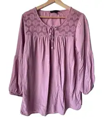 Women's ADRIENNE VITTADINI Blouse long sleeve embroidered light fabric fresh M.