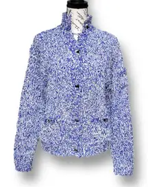 New Jamie Sadock Blue White Textured Chunky Knit Cardigan Sweater Tennis Golf S