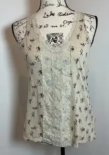 Decree Floral Lace Trim Tank Top Ivory Purple Cottagecore Y2K Size M