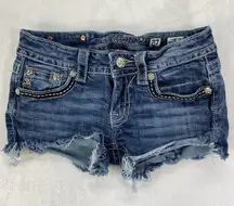 Miss Me Jeans Womens Size 26 cut-off shorts dark blue Denim Embellished Pockets