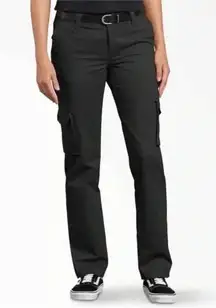 NWT Dickies Women's Stretch Cargo Pants Black Relaxed Fit Straight Leg Sz 16R