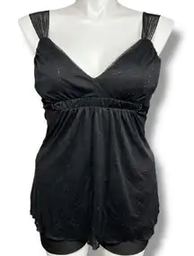 Vintage Y2K Studio Y Womens Blouse Tank Top Empire Waist Satin Tie Glitter XL