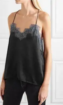 CAMI NYC The Racer Metallic Black Lace Trim silk Cami size xs