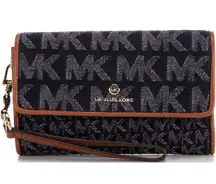 Michael Kors NWT  Signature Jet Set Charm Dark Denim Blue Flap Phone Wristlet