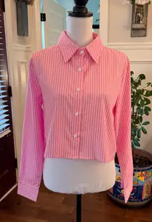 Boutique NWOT Pink Striped Cropped  Women's Top with Bow Detail in Back
