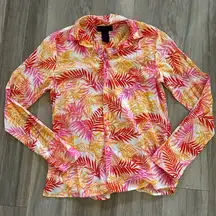 Vintage Ralph Lauren Tropical Pink Yellow Orange Button Up Shirt