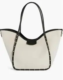 Aimee Kestenberg Lenny Studded Canvas Leather Tote Shoulder Bag Tan Black Trim 
