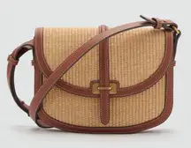 Mango Raffia-Effect Contrast Canvas Crossbody Bag Shoulder Bag Faux Leather