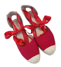Red Espadrille Wedge Heels Ankle Tie Up Ribbon Detail Summer Shoes
Size 40/9.5