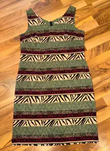 Vintage animal‎ stripe neck slit midi dress size 14 zebra tribal African light