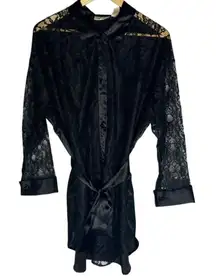Vintage Gold Label‎ Victorias Secret Satin And Lace Robe Black Whimsigoth M/L