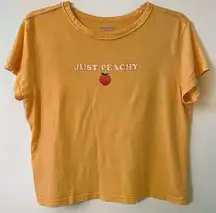 Arizona Jeans ARIZONA Juniors Yellow/Orange “Just Peachy” Graphic Short Sleeve T-Shirt