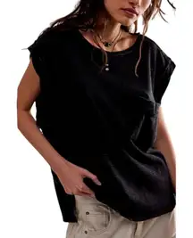 FREE PEOPLE x WE THE FREE Women’s Our Time Tee Gray Stripe Pocket Top