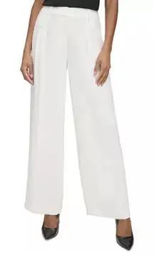 KARL LAGERFELD PARIS Women's White Pleated Wide-Leg Pants Size 6