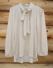 Revolve X Rachel Pally Gold Lurex Scarf Tie Neck Sweater