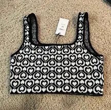 Black and white heart patterned crop sleeveless top never worn 