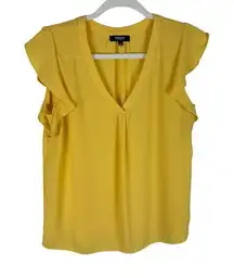 Premise Yellow Lightweight Chiffon Flutter Sleeve V-Neck Blouse Size S