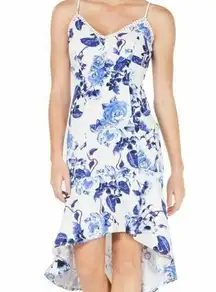 Jump Apparel Women's Blue/White Floral Sleeveless Hi-Low Flounce Dress sz Jr's S