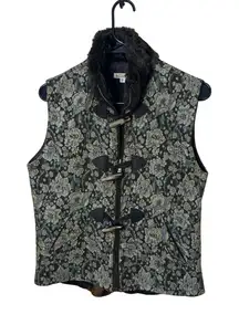 Vintage Baxis & Baxis Floral‎ Tapestry Vest Faux Fur Collar Toggle Closure Small