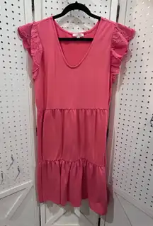COMO VINTAGE Pink Ruffle Eyelet Sleeve Tiered Dress Women's Size L