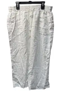 Crown & Ivy Beach White Linen Blend Elastic Waist Drawstring Crop Pants  Size M