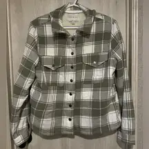 Lucky Brand Green and White Plaid Button Up Jacket with Faux Fur liner