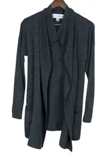 Max‎ Studio Cardigan Sweater Womens Medium Gray 100% Merino Wool Open Front Knit