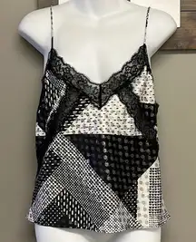 Victoria’s Secret Lace And Blk/Wht/Silver Patchwork Pattern Adjustable Cami- Med