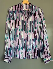 Anne Klein AK2 Purple‎ Silk Button Down Blouse Size 10