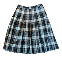 Vintage  Tartan Pure Virgin Wool Green Plaid Pleated Skirt Size 14