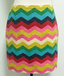Sevier Skirts Woven Multicolor Chevron Print Lined Mini Skirt 2 Small Red Pink