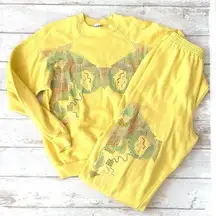 Women’s L/G Sweatsuit Matching Set Sweatpants Yellow Sweatshirt Pants Set Large