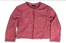 BCBGMAXAZRIA Pink Tweed Fringed Blazer Jacket Womens Career Business Vintage HSM